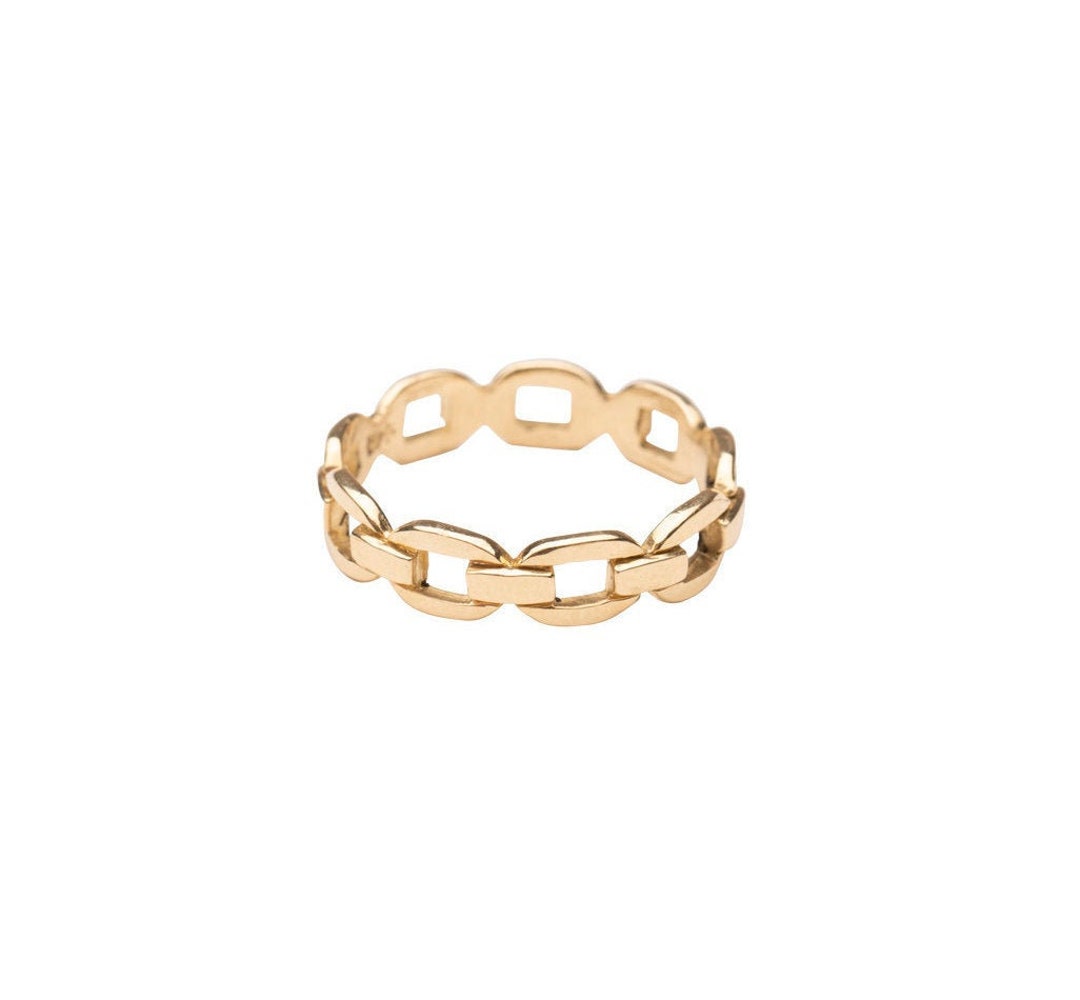 14k Gold Chain Link Ring, Gold Link Ring, 14k Band Ring, Trendy Gold