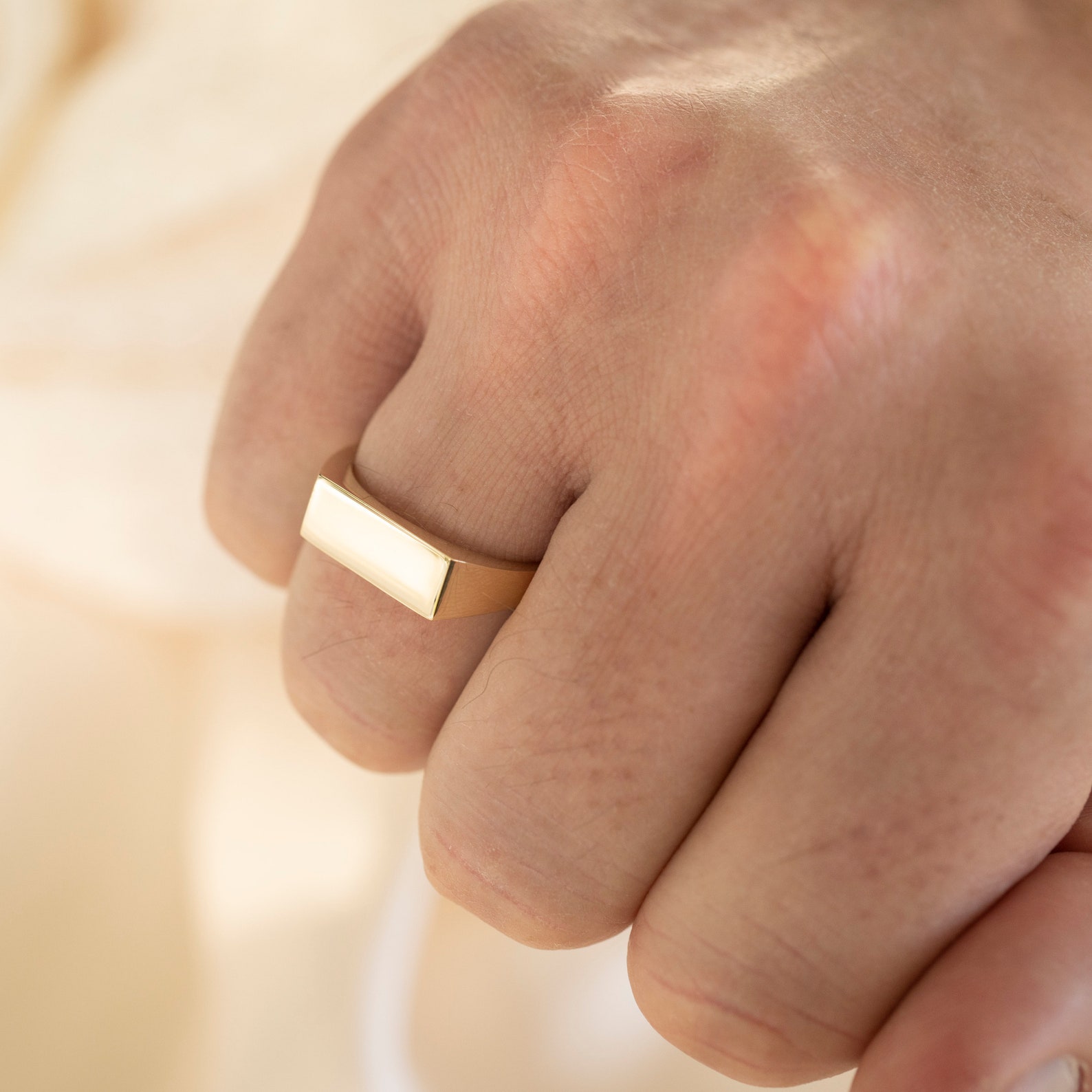 14k Gold Rectangle Signet Ring: Custom Engraved Solid Gold - Etsy
