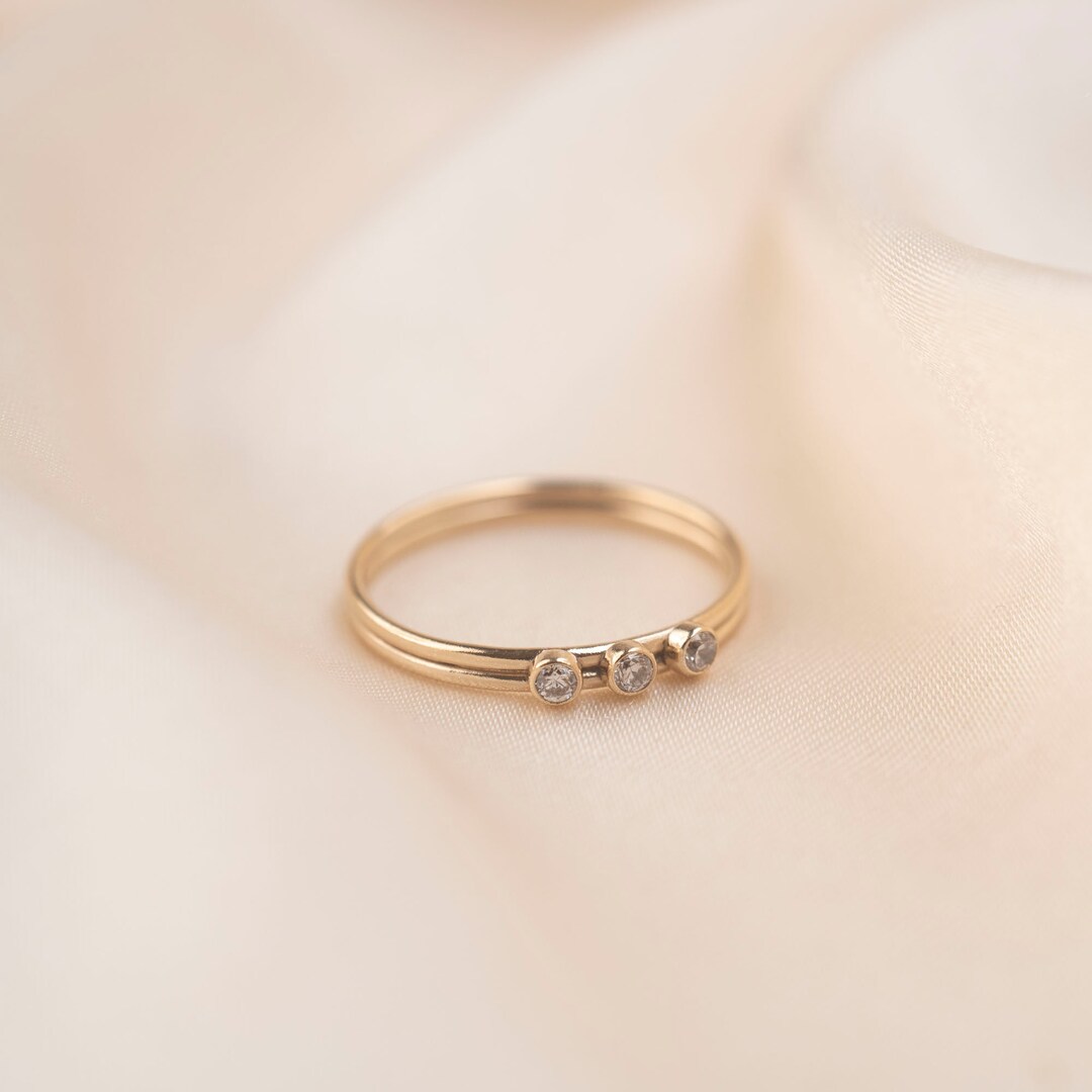 Tri Gold Stack Rings Gold Tri- Crystal Stacker, Gold Filled Rings, Gold Filled Stackable ...