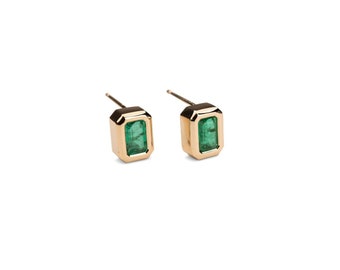 14k Emerald Cut Emerald Studs, Emerald Statement Earrings, 14k Emerald Studs, Emerald Earrings Statement, Genuine Emerald Studs