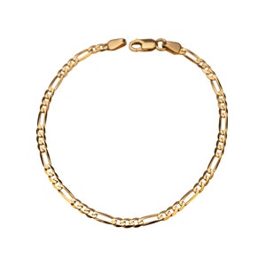 14k Solid Gold Figaro Bracelet, 14k Gold Bracelet, Simple Gold Bracelet, Chain and Link Bracelet, Chain Bracelet, Gift for Her, Rectangle