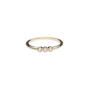 14k Three Stone Diamond Ring, Diamond Ring, Handmade Diamond Ring, Gift for Her, Diamonds, Three Bezel Diamond Ring, Unique Diamond Ring