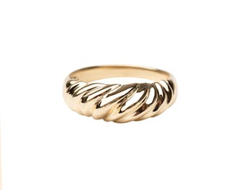 14k Gold Bubble Ring, Gold Ring, 14k Solid Gold Ring, Cute Gold Ring, 14k Gold Ring, Gold Croissant Ring, Holiday Gift, 14k Dome Ring, 14k