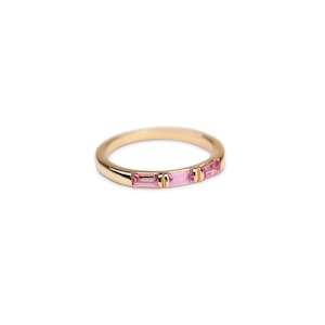 14k Triple Pink Sapphire Baguette Ring, Gold Pink Sapphire Band, Pink Sapphire Gold Ring, 14k Gold Wedding Ring, 14k Sapphire RIng