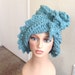 Lauren Mad Hatter Charleston Croche Hat Plenty room for reg.leng. Dreads) w/Floer Zigzag stitched Tilt Brim Aqua Hat