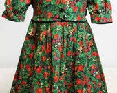 Carrousel Dress Girls 3 4 Strawberries Black Velour Gold Accent Holiday