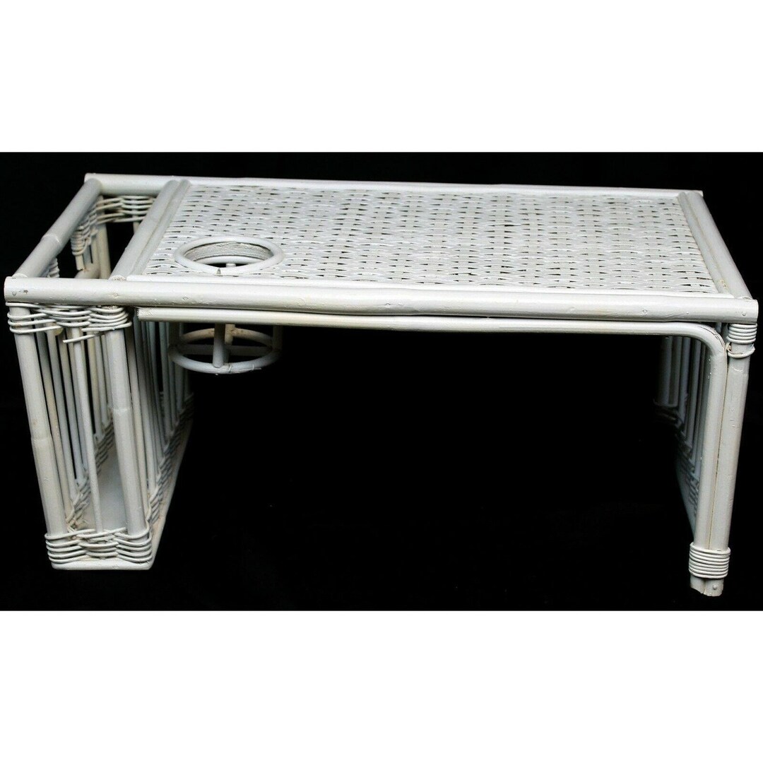 White Bamboo Wicker Bed Tray Breakfast Woven Drink Cut Out Etsy