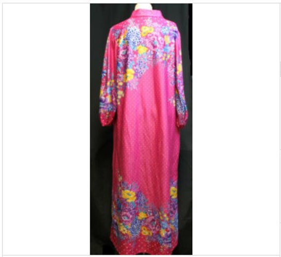 Vtg 1980s Granada Pink House Robe Lg Floral Dot L… - image 3