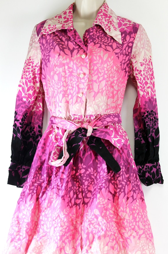 Vtg Evelyn Pearson Pink Shirt Lounge Dress Floral… - image 2