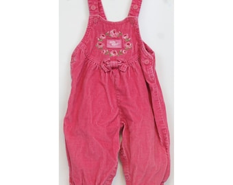 VTG Oshkosh Pink Corduroy Overalls Bubble Romper Girls 18 Months