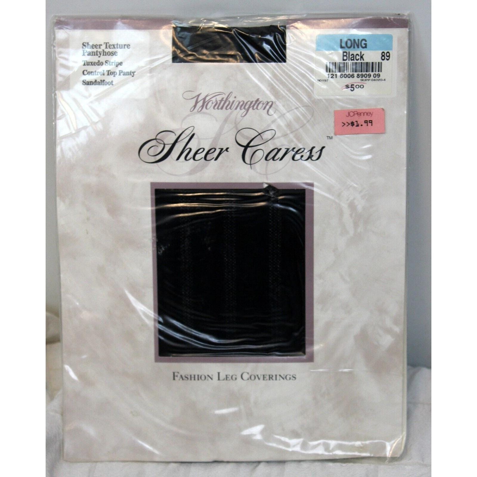 Worthington Sheer Caress Textured Pantyhose Long Tuxedo Stripe Black Sandalfoot