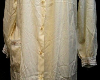 VTG 70s Barbizon Cream Nightgown Women Sz 6  Robe Long Sleeve Lace Button Down