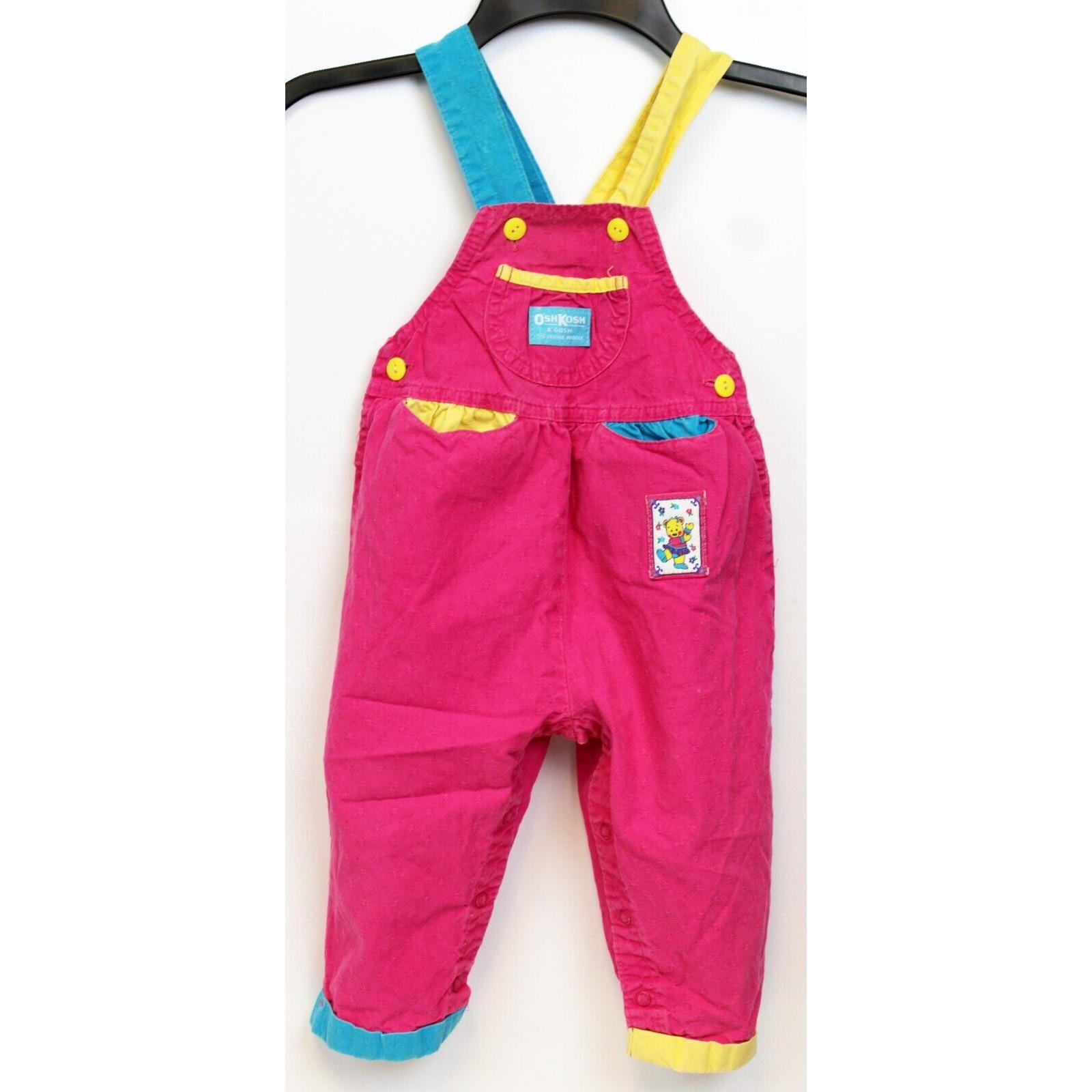 Vtg 90s Oshkosh Pink Colorblock Overalls Girls 2T Dancing Bear