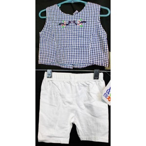 2pc Outfit Feu Follet Paris Shirt sz 2T Blue Plaid Color & Co White Shorts Summe