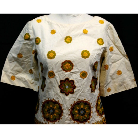 Vtg 1960s Kamehameha Cream Shift Dress Floral Pat… - image 2