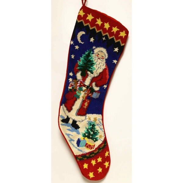 Luxury Santa Embroidered Christmas Stocking Velvet Night Sky Stars Present Night