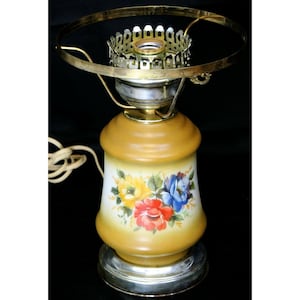 Lampada Vtg anni &#39;80 anni &#39;70 giallo bianco sfumato motivo floreale fiori gialli blu rossi