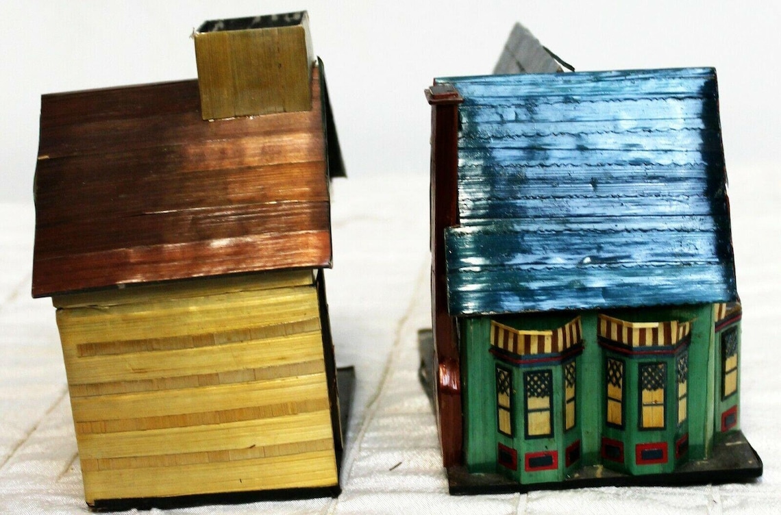 2 Straw Houses Christmas Village Storage Trinket Boxes Dyed Etsy