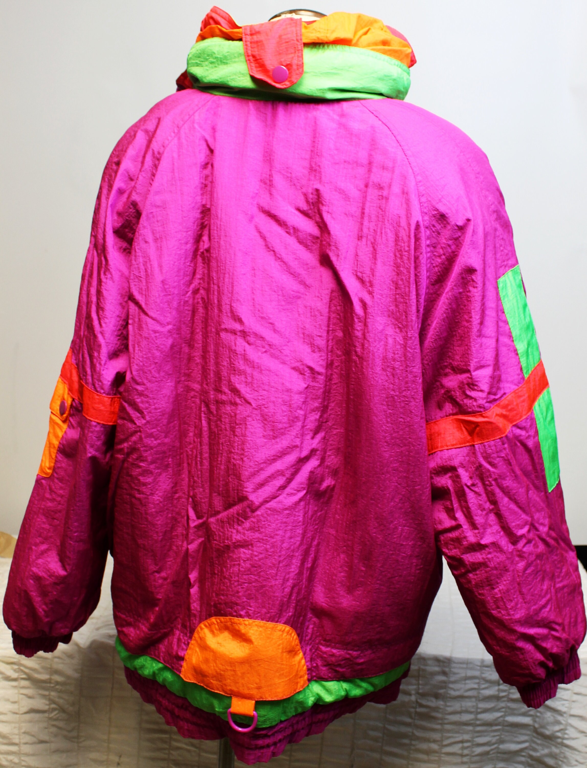 Vintage 80s 90s Puffy SKI JACKET Colorful Shapes Neon Color 