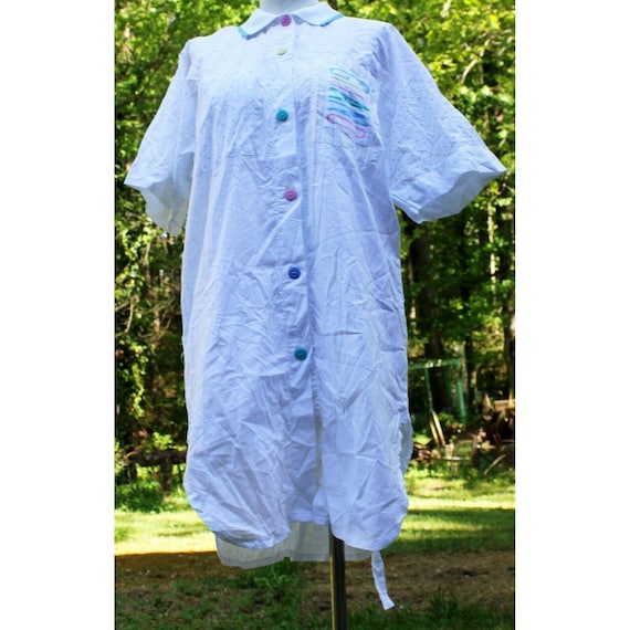 VTG 1980s Gitano Nites White Shirt Dress Short Sl… - image 1