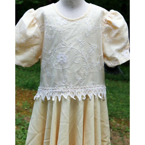 VTG 1990s Bonibon Yellow Dress Embroidered Floral… - image 2