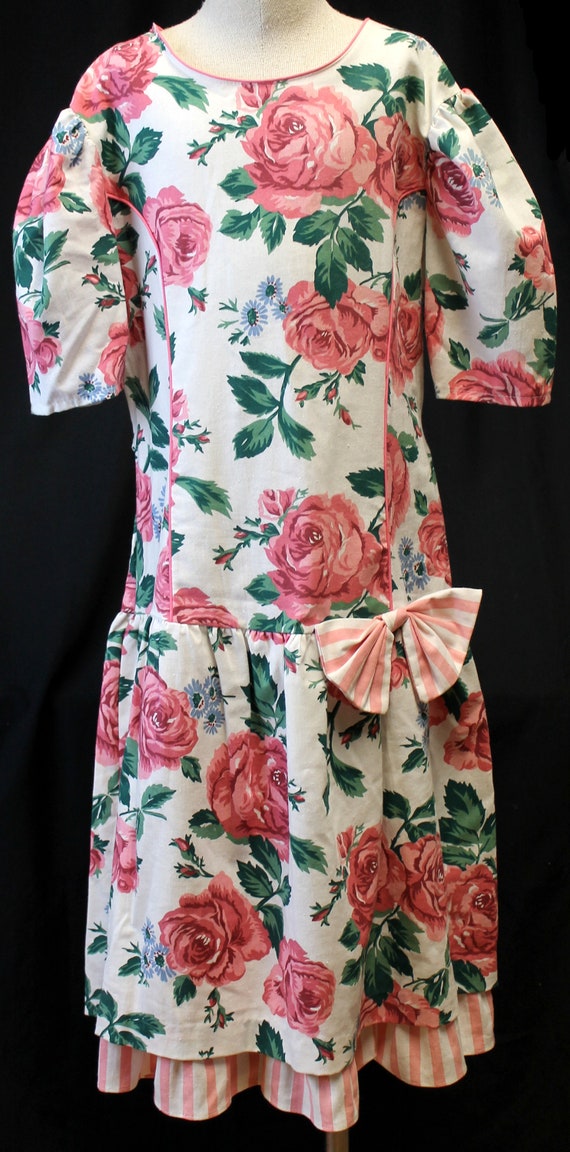 Rose Cottage Floral Pink Roses Dress Girl Sz 14 S… - image 1