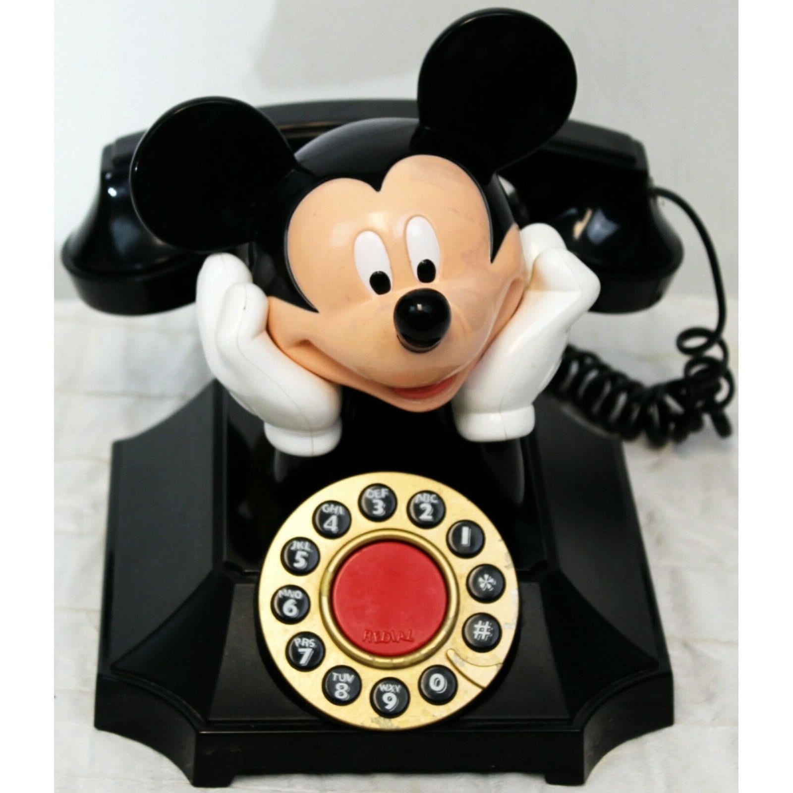 Vtg 1980s Disney Mickey Mouse Laying Rotary Style Push Button 