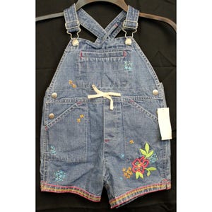 NEW 2001 Gap Kids Denim Overalls Girls sz XL Embroidered Flowers Floral Contrast