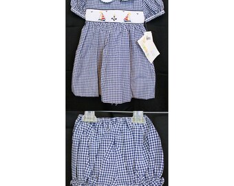 2pc House of Hatten Baby Dress Bloomers 18M SailBoat Beach Ocean Summer Collar