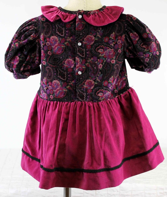 Vtg 1990s NEW Baby Togs Velvet Burgundy Dress Flo… - image 3