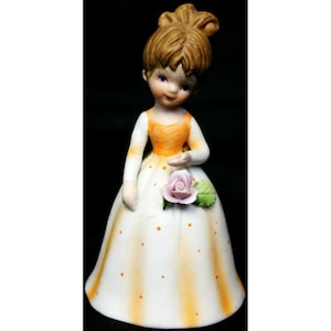 VTG Lefton China Bell Hand Painted Girl in Orange Dress #02045