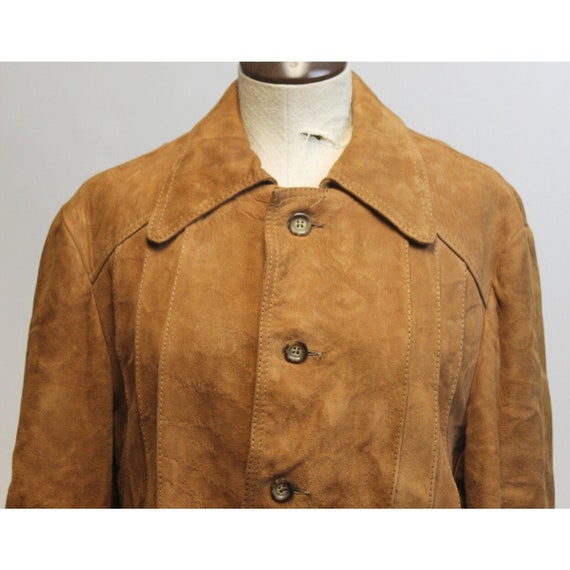 Vtg 60s Brown Suede Leather Car Coat Western Jack… - image 2