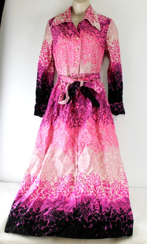 Vtg Evelyn Pearson Pink Shirt Lounge Dress Floral… - image 1