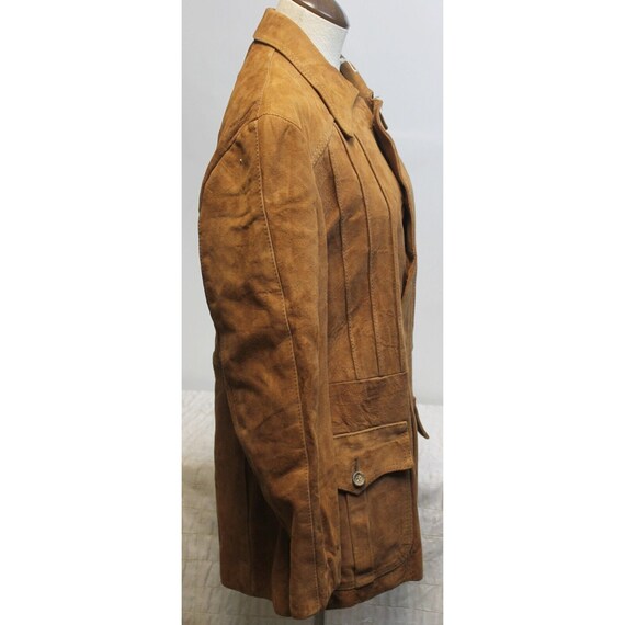 Vtg 60s Brown Suede Leather Car Coat Western Jack… - image 4