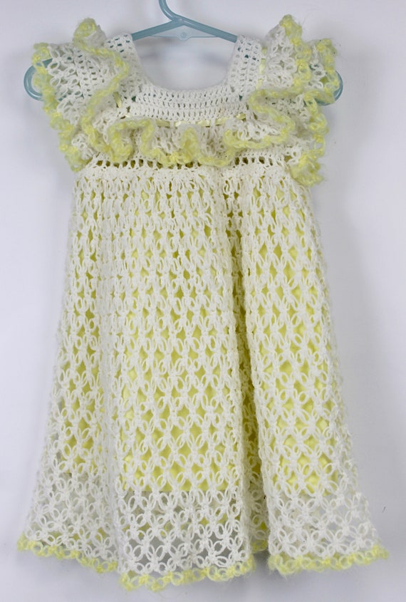 Vtg 70/80's Handmade Crochet Dress Girls Sz 4 Dai… - image 5