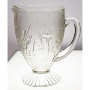 Vtg 50s Jeanette Glass Iris Herringbone Clear Glass Pitcher 2 quart Depression