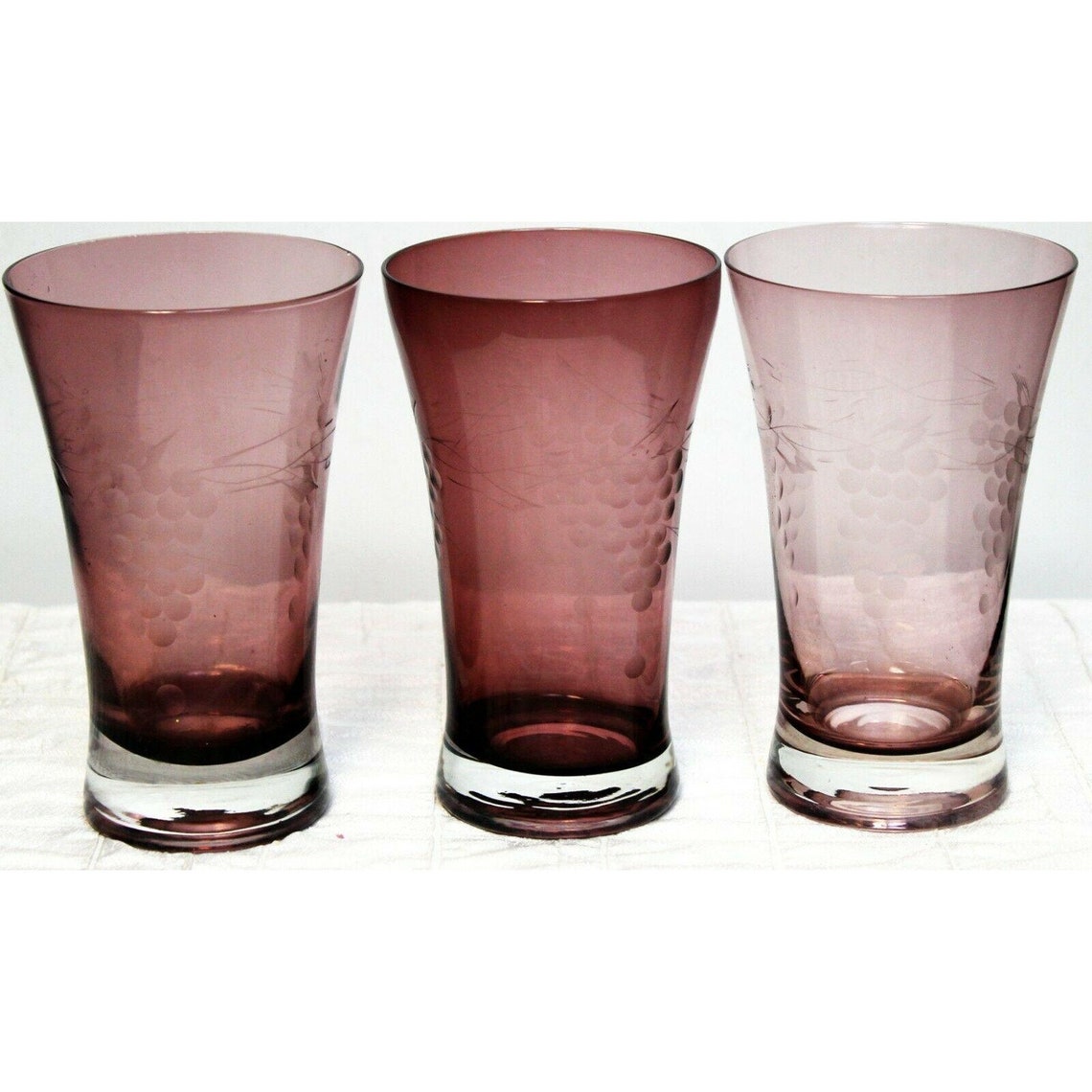 3 VTG Etched Drinking Glasses 2 Lt Purple Weighted 1 Dk Purple Etsy