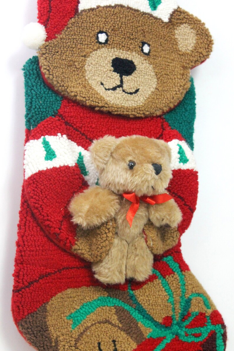 Needle Punch Work Teddy Bear Stocking Plush Santa Felt | Etsy