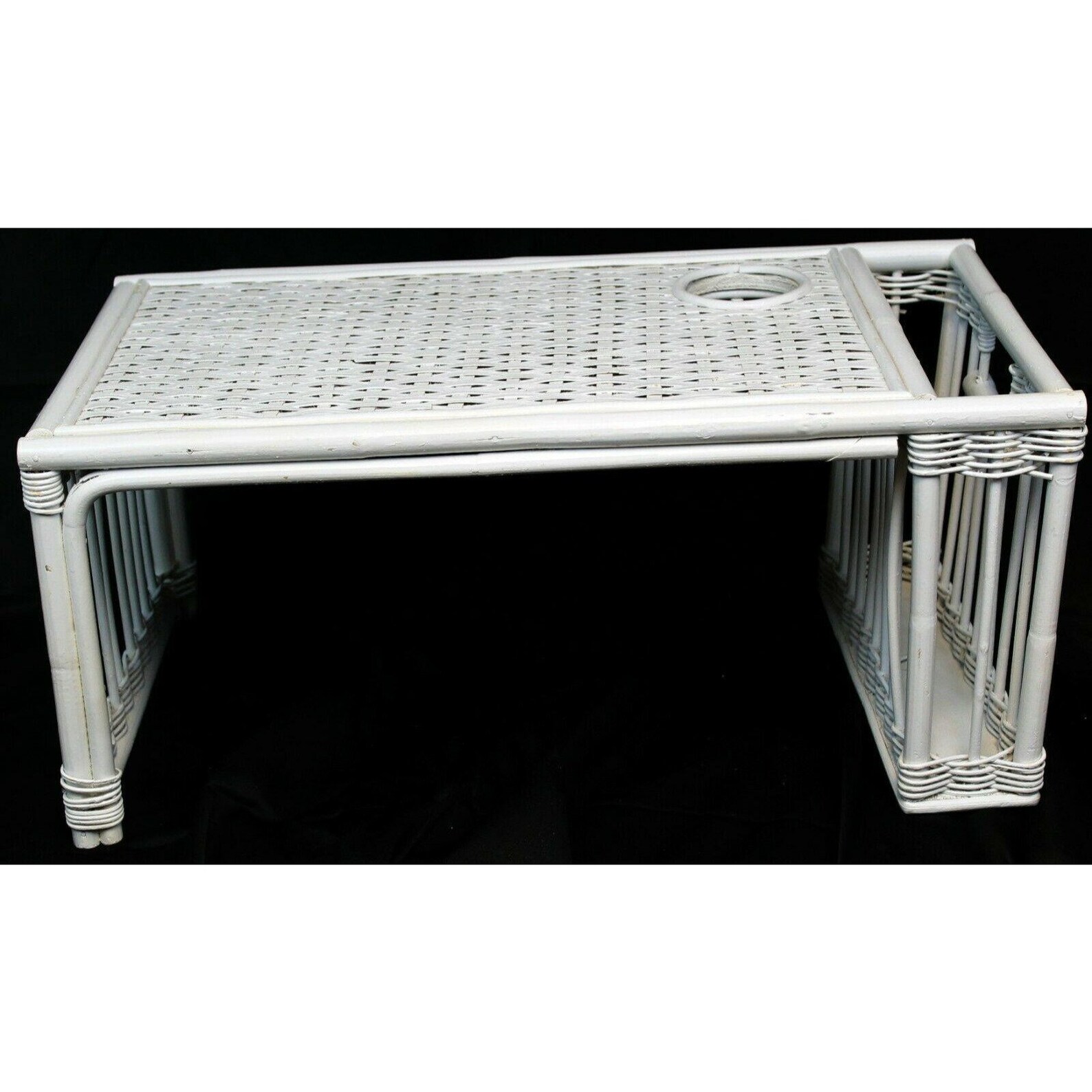 White Bamboo Wicker Bed Tray Breakfast Woven Drink Cut Out Etsy