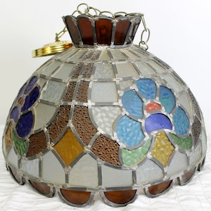 Textured Stained Glass Leaded Hanging Lamp Shade Flower Scallop Edge