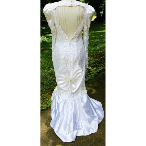 Vtg 80s Mermaid Wedding Dress sz 12 Puff Sleeves … - image 7