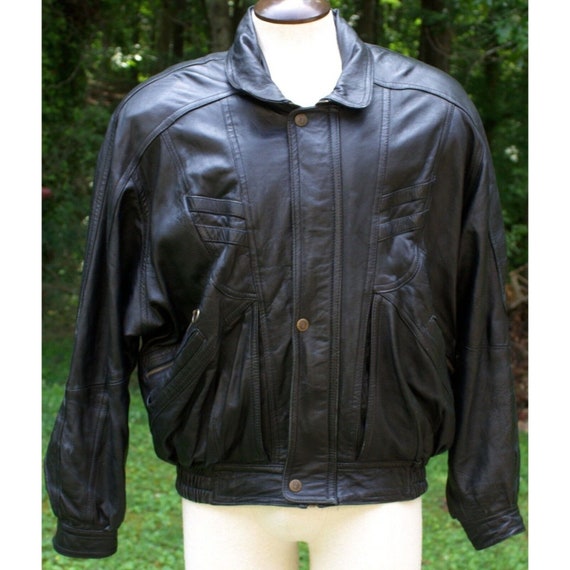 VTG 1980s Jerusalem Leather Men's Bomber Aviator … - image 2