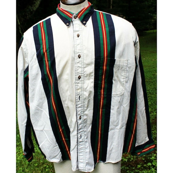 Vtg 90s Gulf Traders Classic White Striped Long S… - image 1