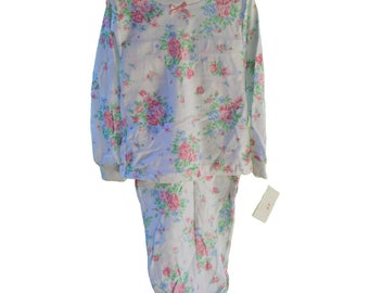 Conjunto de pijama feminino Vtg 90s First Impressions sz 4T flores manga comprida primavera rosa