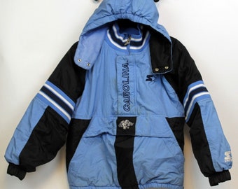 VTG 90er Jahre Starter Carolina Tar Heels Blau Schwarze Jacke Halbe Reißverschluss Bis Buffer Herren Med