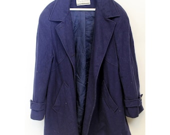 Mackintosh New England Navy Blue Real Wool Coat Mid Length Collard Shoulder Pads