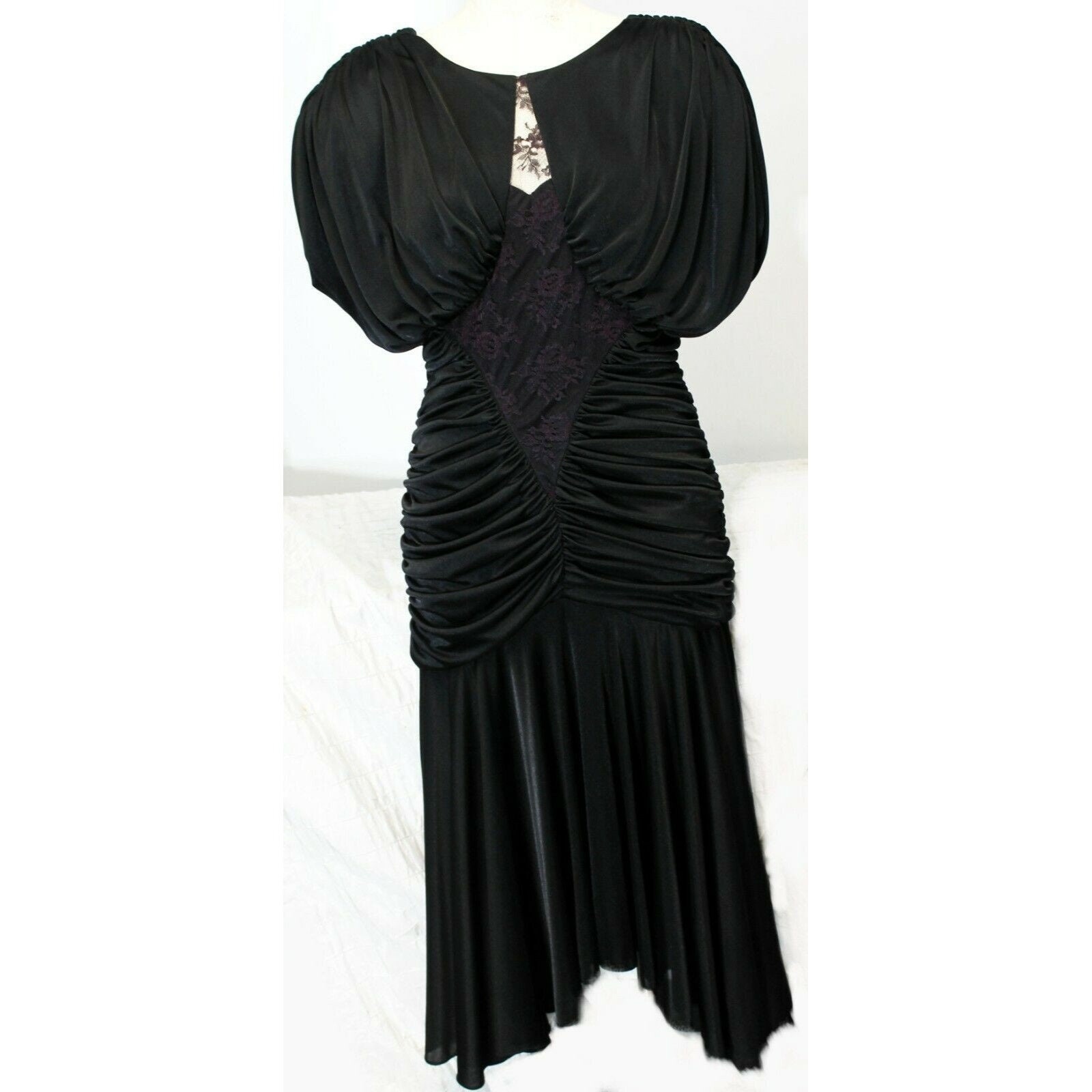 VTG Filigree Black Body Con Rouched Long Dress Lace Women 12 Cap Sleeve  Ruched - Etsy
