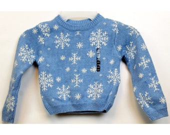 Suéter de punto con copos de nieve azul y blanco de Old Navy talla 2/3 para bebé, nuevo de segunda mano, para invierno
