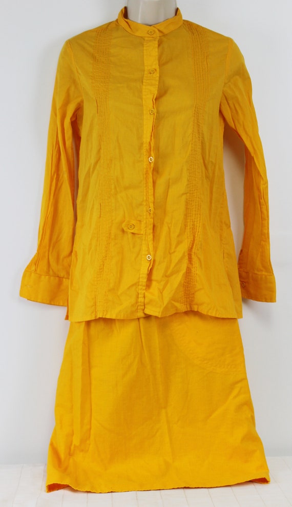 Yellow-Orange Linen Shirt Wrap Around skirt Outfit