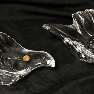 Pair of German Bleikristall Crystal Dove Clear Candle Holders